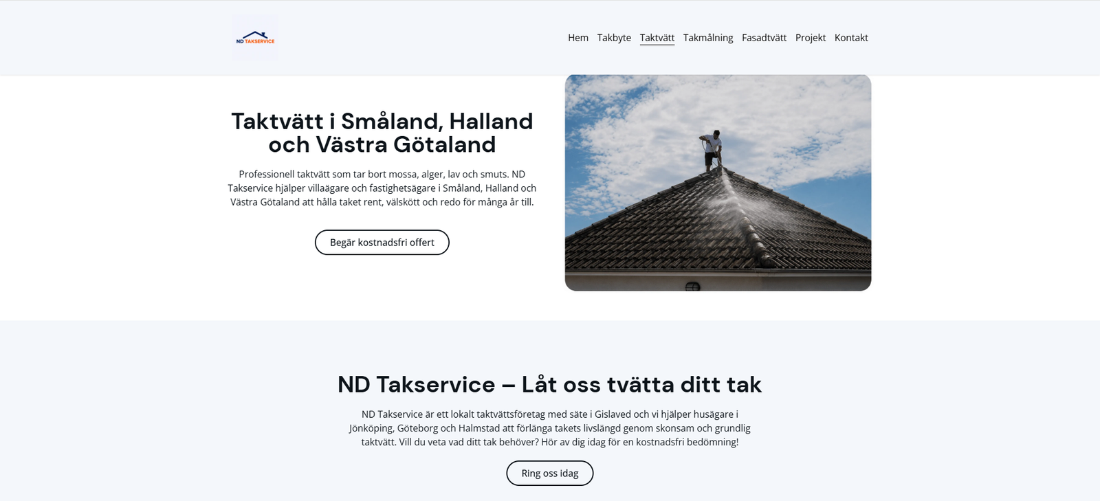 ND Takservice tjänstesida för taktvätt