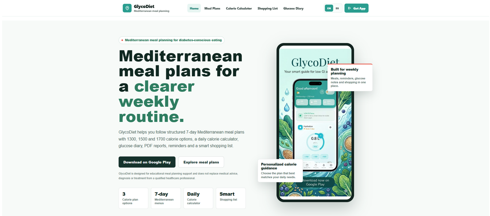 GlycoDiets startsida för måltidsplanering, skapad av TDirekt, webbyrå för företag i Sverige