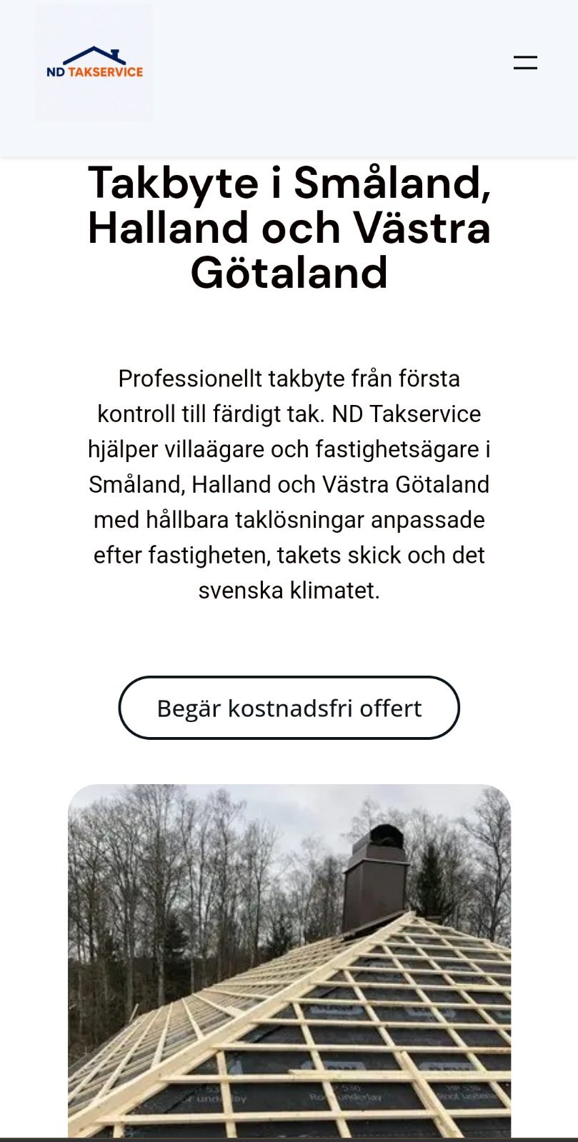 ND Takservice webbplats på mobil
